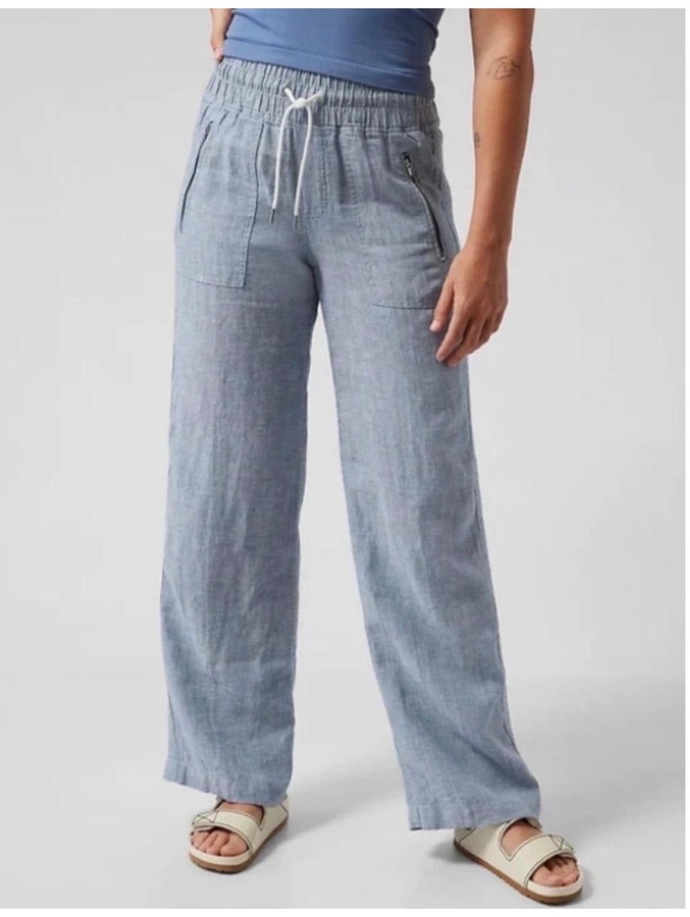 Athleta Cabo Linen Wide-leg Pants Blue Chambray Women’s Size 6
